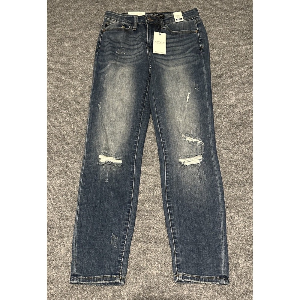 Judy Blue Jeans Womens 28 Blue JB8271 DK Distressed Skinny Stretch Denim NWT